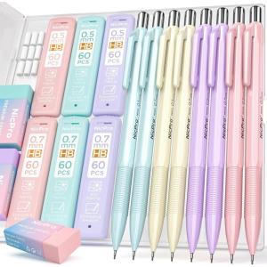 imageNicpro 10 Pack 07 mm Mechanical Pencil Bulk Set with Case Cute Candy Pastel Art Drafting Pencils 07mm with 10 Tube HB Lead Refills Eraser for Kid School Students Artist Writing Drawing Sketching0507mm