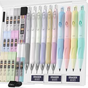 imageNicpro 31PCS Pastel Mechanical Pencil Set in Case Cute Mechanical Pencils 05 07 09 mm ampamp 20 mm with 15 Tube HB 2B ColorsLead Refills 3 Erasers Aesthetic School Supplies for Writing Sketching