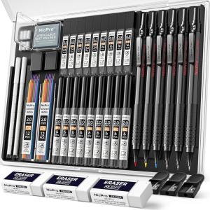 imageNicpro 35PCS Black Metal Mechanical Pencils Set in Case Art Drafting Pencil 05 07 09 mm ampamp 3PCS 2mm Graphite Lead Holder for Drawing Sketching With 20 Tube Lead Refills6B 4B 2B HB 2H 4H ColorsBlack