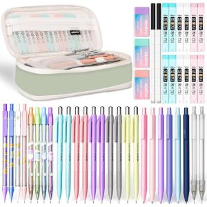 imageNicpro 46PCS Aesthetic School Supplies With Big Capacity Pencil Case 26PCS Mechanical Pencils 05 mm ampamp 07 mm with 288 Pcs HB Lead Refills Pastel Mechanical Pencil Set for Student Writing Drawing
