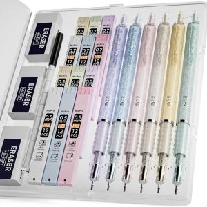 imageNicpro 6PCS Pastel Mechanical Pencil Set 05 mm ampamp 07 mm Mechanical Pencils with 12 Tube HB Lead Refills ampamp Erasers for Writing Sketching Drafting Drawing  With Case