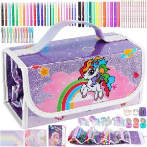 imageNicpro 115PCS Unicorn Fruit Scented Washable Markers Set with Pencil Case Coloring Book Stickers Stamps Arts Crafts Supplies Coloring Set for Kids  Unicorn Birthday Gifts for Girls 4 5 6 7 8 9 Years