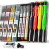 imageNicpro 3 Pack CP1000 Carpenter Pencil with Sharpener Mechanical Carpenter Pencils with 39 Refills Deep Hole Long Nib Marker Pens for Construction Heavy Duty Woodworking Pencil for Architect MarkingBlack Red Yellow Green