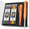 imageNicpro CP3000 Carpenter Pencil with Sharpener 28 mm Mechanical Pencils with 19 Refills Deep Hole Marker for Construction Heavy Duty Woodworking Pencil Carpenter Tools for Architect MarkingGreenOrange