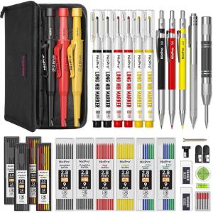 imageNicpro 38 Pack Carpenter Pencil Set with Sharpener CP3000 Mechanical Carpenter Pencils with Refills Deep Hole Long Nib Marker Carbide Scribe Tool Construction Pencils for Architect Woodworking38 Pack