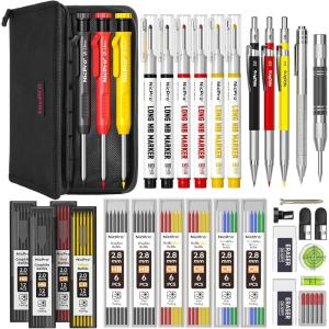 imageNicpro 39 Pack Carpenter Pencil Set with Sharpener Mechanical Carpenter Pencils with Refills Deep Hole Long Nib Marker Construction Pencils for Architect Woodworking Fathers Day Gifts for Dad