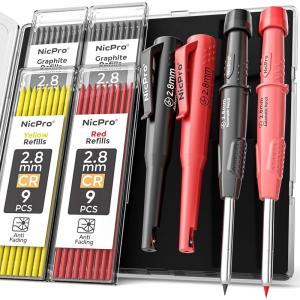 imageNicpro 6 Pack CP3000 Carpenter Pencil with Sharpener Mechanical Pencils Set with 78 Refill Heavy Duty Construction Pencil Carpenter Tools for Architect Marking RedBlackYellowOrangeGreenBlue2 Pack