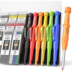 imageNicpro 6 Pack CP3000 Carpenter Pencil with Sharpener Mechanical Pencils Set with 78 Refill Heavy Duty Construction Pencil Carpenter Tools for Architect Marking RedBlackYellowOrangeGreenBlue6 Pack