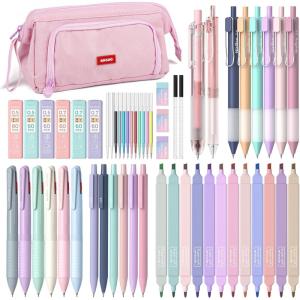 imageNicpro 52 PCS Aesthetic School Supplies with Cute Pen Case 12 Pastel Highlighter 8 Color and Black Ink Gel Pens 6 Ballpoint Pen 6 Mechanical Pencils Set for Student Stationary College Essentials52 PCS