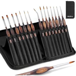 imageNicpro Miniature Paint Brushes  11PCS Model Paint Brush Set for Acrylic Oil Watercolor Micro Detail Paint Brushes for Model Miniature Art Painting Fine Detailing Paint by Numbers Craft15 PCS