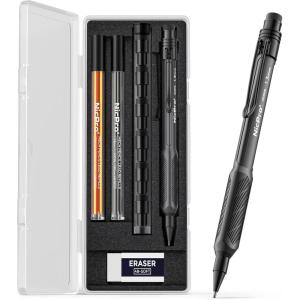 imageNicpro 3 Pack Weatherproof Mechanical Pencil Set 13mm Metal Mechanical Pencils Heavy Duty Pencil for Outdoor All Weather Marking Drafting Drawing with 75 Lead Refills Erasers Case Black HD1000Black