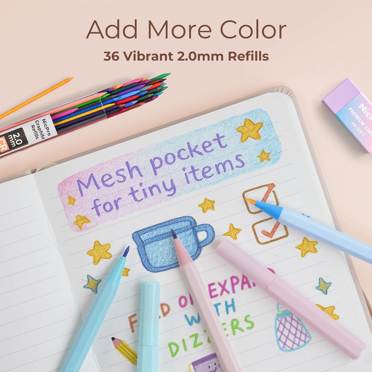 imageNicpro 38PCS Aesthetic School Supplies Cute Mechanical Pencils 05 07 09 ampamp 20 mm with 18 Tubes Lead Refills Pastel Mechanical Pencil Set for Students Girls Writing Drawing Drafting  Pink Case