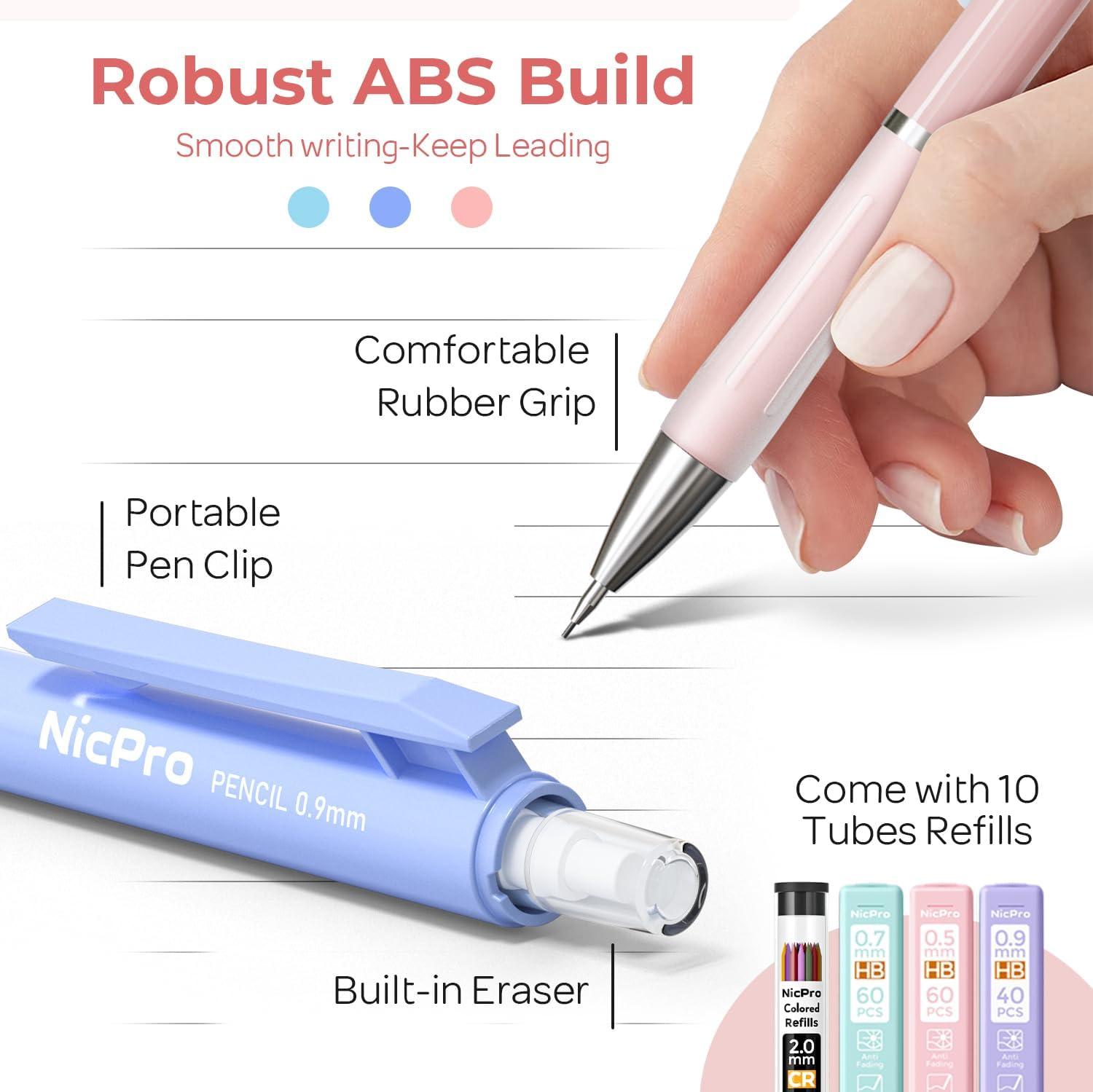 imageNicpro 38PCS Aesthetic School Supplies Cute Mechanical Pencils 05 07 09 ampamp 20 mm with 18 Tubes Lead Refills Pastel Mechanical Pencil Set for Students Girls Writing Drawing Drafting  Pink Case