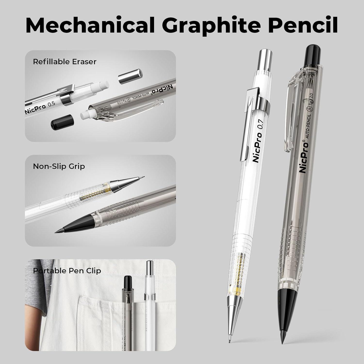 imageNicpro Art Drawing Supplies Kit Art Mechanical Pencil Set with 6 Drafting Pencil 05 ampamp 07 ampamp 09 ampamp 2mm 100 Sheets 55 x 85 Sketch Book 11 Tube Lead Refills Eraser for Sketching Drawing Writing