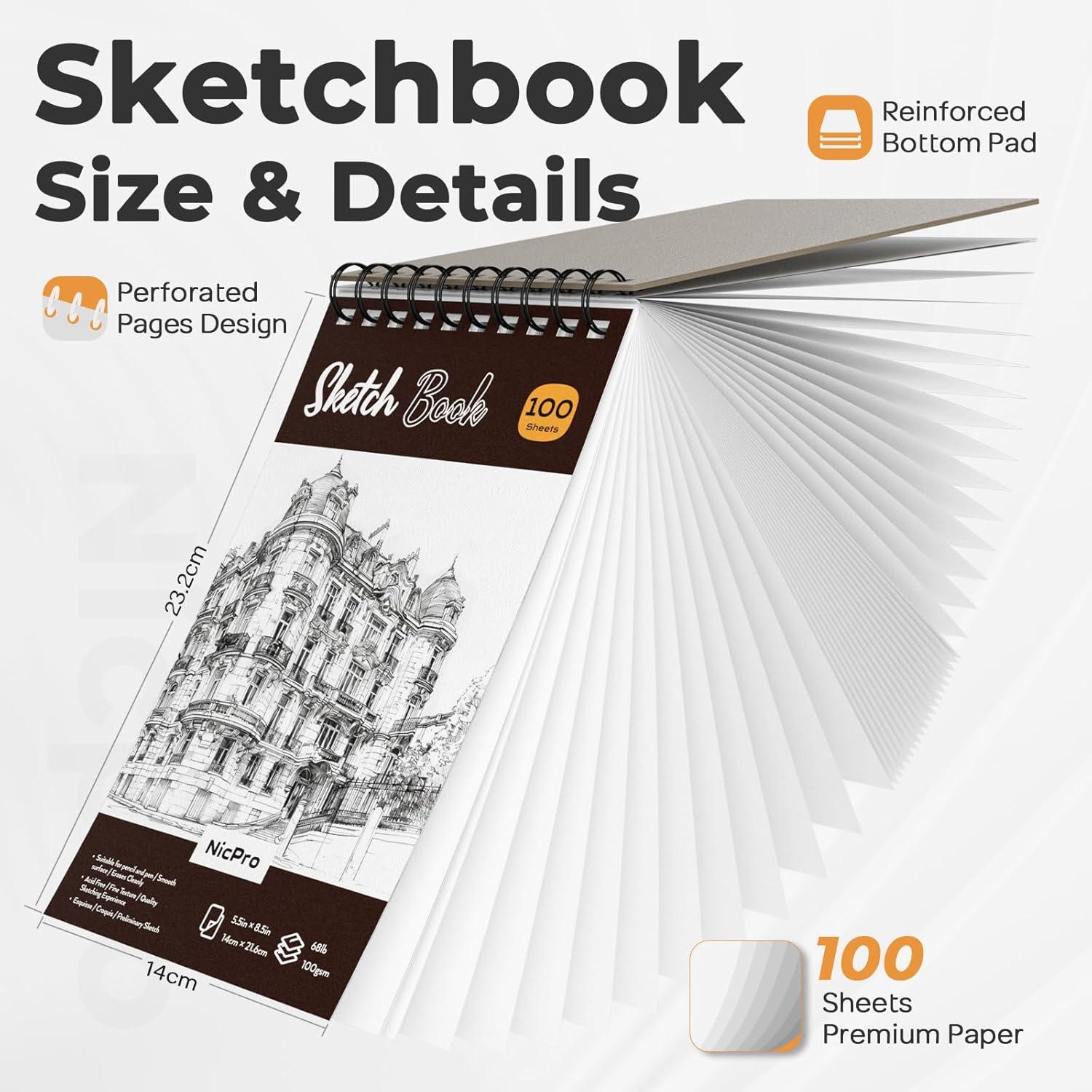 imageNicpro Art Drawing Supplies Kit Art Mechanical Pencil Set with 6 Drafting Pencil 05 ampamp 07 ampamp 09 ampamp 2mm 100 Sheets 55 x 85 Sketch Book 11 Tube Lead Refills Eraser for Sketching Drawing Writing