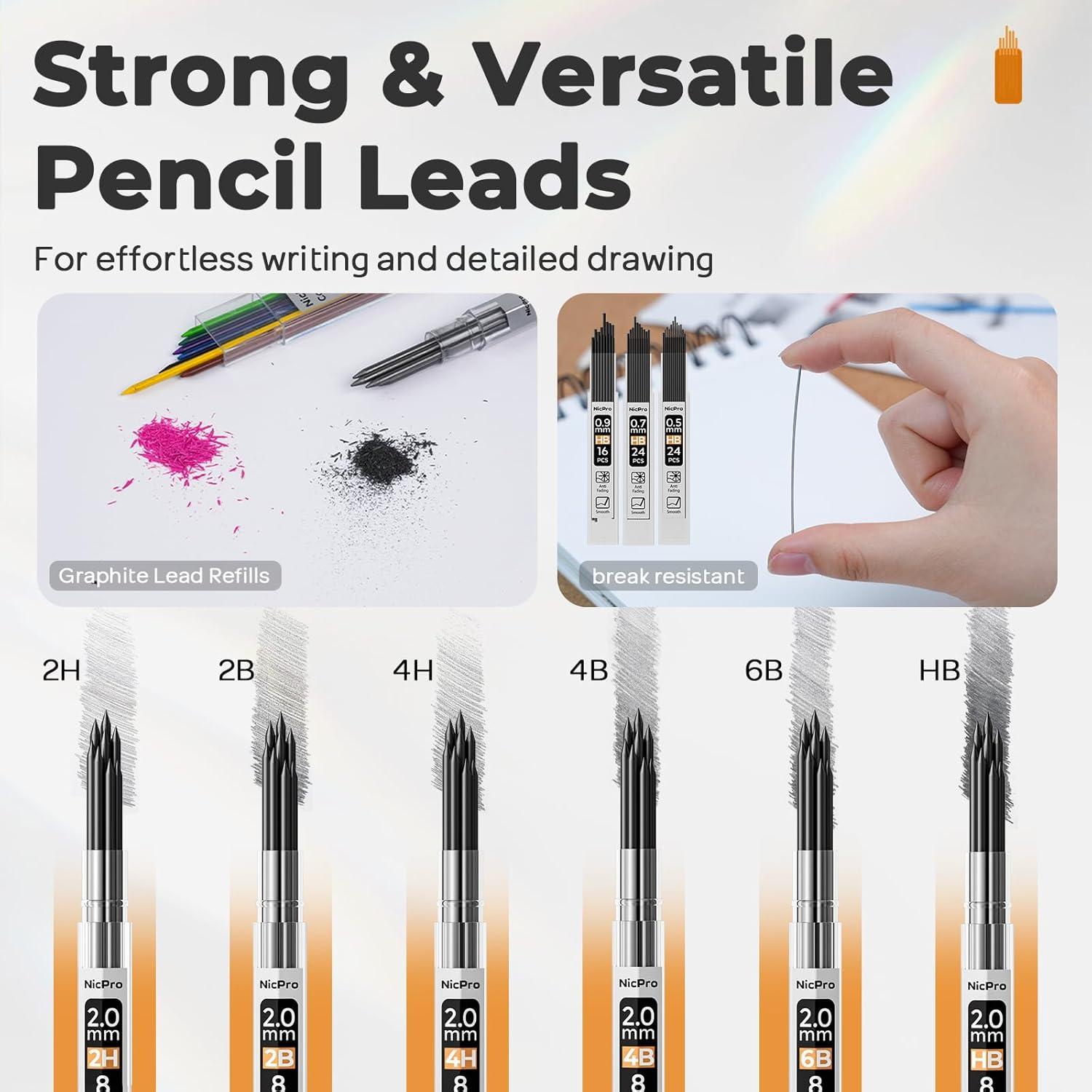 imageNicpro Art Drawing Supplies Kit Art Mechanical Pencil Set with 6 Metal Drafting Pencil 05 ampamp 07 ampamp 09 ampamp 2mm 100 Sheets 9 x 12 Sketch Book 20 Tube Lead Refills for Sketching