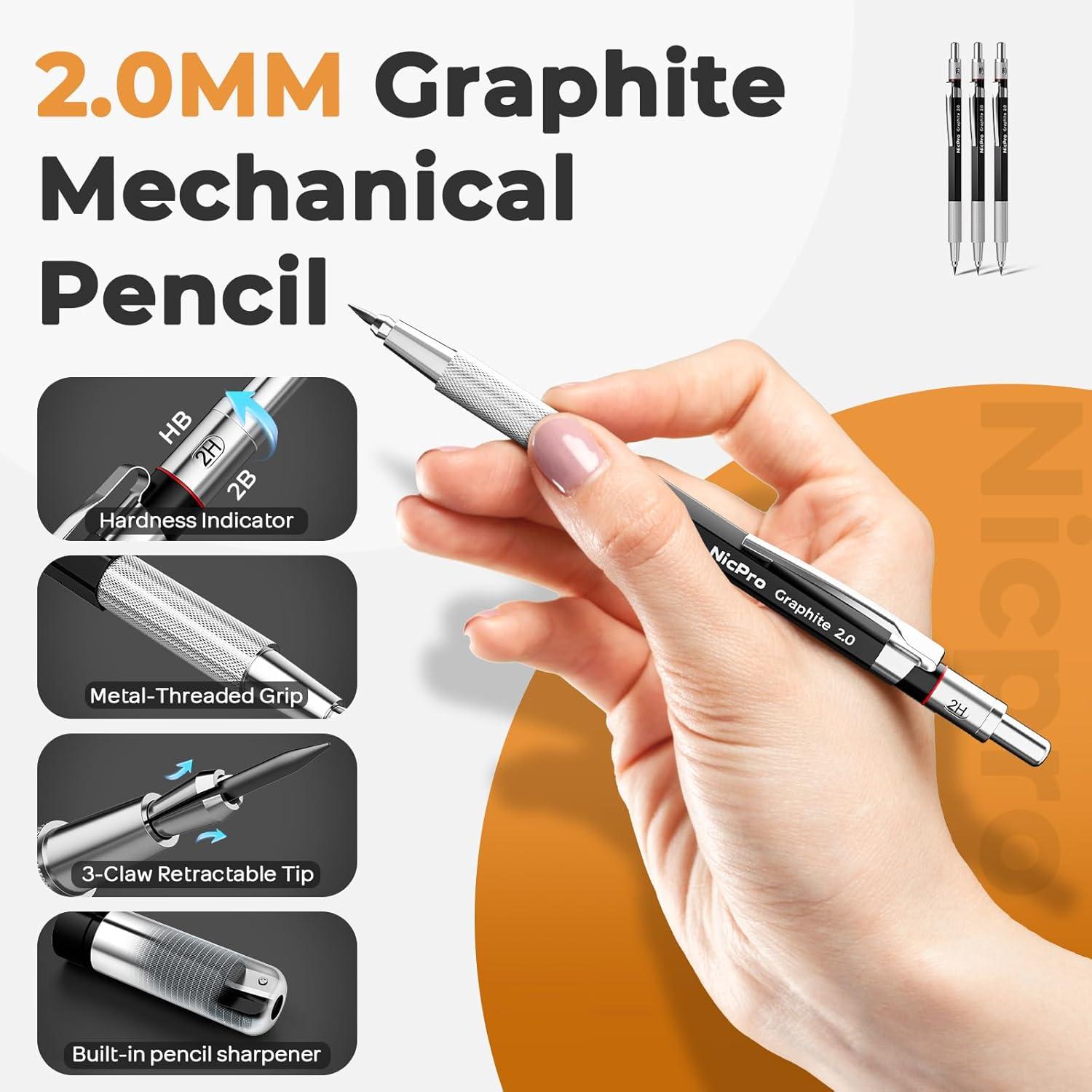 imageNicpro Art Drawing Supplies Kit Art Mechanical Pencil Set with 6 Metal Drafting Pencil 05 ampamp 07 ampamp 09 ampamp 2mm 100 Sheets 9 x 12 Sketch Book 20 Tube Lead Refills for Sketching