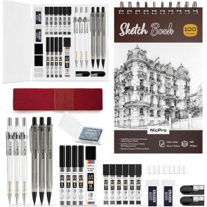 imageNicpro Art Drawing Supplies Kit Art Mechanical Pencil Set with 6 Drafting Pencil 05 ampamp 07 ampamp 09 ampamp 2mm 100 Sheets 55 x 85 Sketch Book 11 Tube Lead Refills Eraser for Sketching Drawing Writing