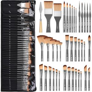 imageNicpro 40 PCS Paint Brush Set Professional Acrylic Paint Brushes with Palette Knife and Canvas Roll Suitable for Acrylic Painting Oil Watercolor Gouache Art Supplies Painter Gifts for Artist