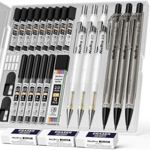 imageNicpro 6 PCS Art Mechanical Pencils Set with Case Drafting Pencil 05 ampamp 07 ampamp 09 mm and 3PCS 2mm Lead Holder 4B 2B HB 2H Colors For Art Writing Sketching DrawingWith Lead Refills Erasers05 07 09 20