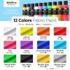 imageNicpro 18 Colors Fabric Paint 2oz60ml Permanent Soft Fabric Paint Set with Brushes Palette Stencils NonToxic Textile Paint for Fabric DIY Crafts TShirts Shoes Jeans Bags Furniture Art12 Colors