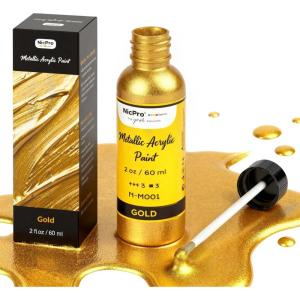 imageNicpro Gold Leaf Paint  2oz60ml Metallic Gold Acrylic Paint WaterBased Non Toxic Non Fading Touch Up Paints for Crafts Metal Wood Clay Fabric Canvas Furniture Handcrafts Art Supplies