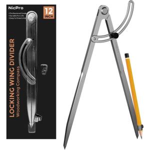 image:imageNicpro 12 Inch Compass for Woodworking with Wing and Pencil Holder Professional Carpenter Pencil Compass Great for Geometry Drawing Drafting12 Inch
