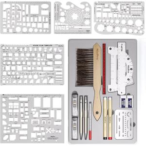 image:imageNicpro 30PCS Professional Drafting Tools amp Geometry Set with Case Architect Protractor Set Metal Mechanical Pencils Pen Scale Ruler Metal Ruler 5 Drawing Templates for Interior Design House Plan21 PCS