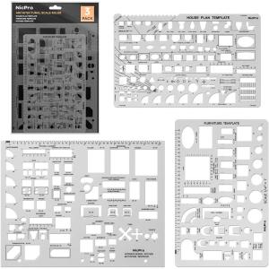 image:imageNicpro Architectural Drafting Tools 3 PCS Templates for House Plan Furniture Kitchen Building Interior Design CAD Drawing Geometry Measuring Template Ruler Supplies