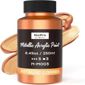 image:imageNicpro Metallic Brass Acrylic Paint 845oz250ml Large Brass Leaf Paint Non Toxic Non Fading Craft Paints for Metal Wood Clay Fabric Canvas Furniture Handcrafts Art SuppliesCopper