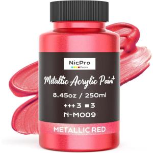 image:imageNicpro Metallic Brass Acrylic Paint 845oz250ml Large Brass Leaf Paint Non Toxic Non Fading Craft Paints for Metal Wood Clay Fabric Canvas Furniture Handcrafts Art SuppliesMetallic Red