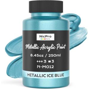 image:imageNicpro Metallic Brass Acrylic Paint 845oz250ml Large Brass Leaf Paint Non Toxic Non Fading Craft Paints for Metal Wood Clay Fabric Canvas Furniture Handcrafts Art SuppliesIce Blue
