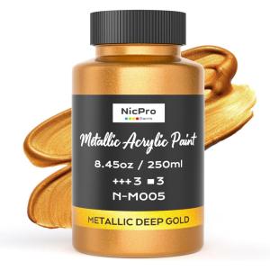image:imageNicpro Metallic Brass Acrylic Paint 845oz250ml Large Brass Leaf Paint Non Toxic Non Fading Craft Paints for Metal Wood Clay Fabric Canvas Furniture Handcrafts Art SuppliesDeep Gold