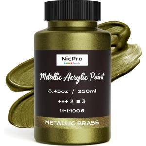 image:imageNicpro Metallic Brass Acrylic Paint 845oz250ml Large Brass Leaf Paint Non Toxic Non Fading Craft Paints for Metal Wood Clay Fabric Canvas Furniture Handcrafts Art SuppliesAntique Brass