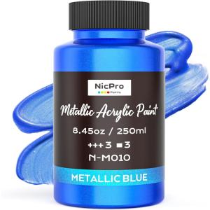image:imageNicpro Metallic Brass Acrylic Paint 845oz250ml Large Brass Leaf Paint Non Toxic Non Fading Craft Paints for Metal Wood Clay Fabric Canvas Furniture Handcrafts Art SuppliesMetallic Blue