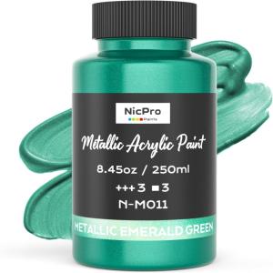 image:imageNicpro Metallic Brass Acrylic Paint 845oz250ml Large Brass Leaf Paint Non Toxic Non Fading Craft Paints for Metal Wood Clay Fabric Canvas Furniture Handcrafts Art SuppliesGreen