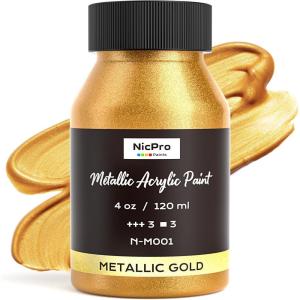 image:imageNicpro Metallic Gold Acrylic Paint 4oz120ml Gold Leaf Paint Non Toxic Non Fading Craft Paints for Metal Wood Clay Fabric Canvas Furniture Handcrafts Art SuppliesGold