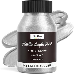 image:imageNicpro Metallic Gold Acrylic Paint 4oz120ml Gold Leaf Paint Non Toxic Non Fading Craft Paints for Metal Wood Clay Fabric Canvas Furniture Handcrafts Art SuppliesSilver