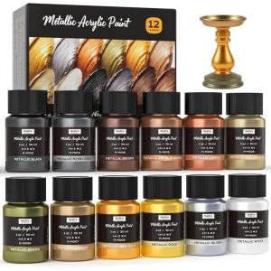 image:imageNicpro Metallic Gold Acrylic Paint 4oz120ml Gold Leaf Paint Non Toxic Non Fading Craft Paints for Metal Wood Clay Fabric Canvas Furniture Handcrafts Art Supplies12 Colors