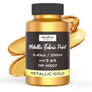 image:imageNicpro Metallic Gold Fabric Paint 845 Fl Oz Permanent Soft Fabric Paint for Clothes NonToxic Gold Leaf Textile Paint for Fabric Furniture Upholstery Tshirts ShoesGold