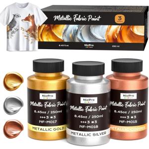 image:imageNicpro Metallic Gold Fabric Paint 845 Fl Oz Permanent Soft Fabric Paint for Clothes NonToxic Gold Leaf Textile Paint for Fabric Furniture Upholstery Tshirts ShoesGold Silver Copper