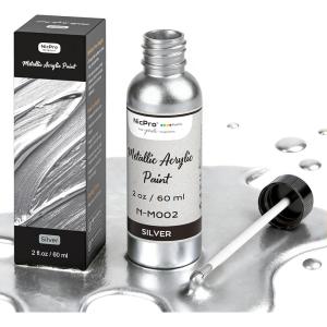 image:imageNicpro Silver Leaf Paint  2oz60ml Metallic Silver Acrylic Paint WaterBased Non Toxic Non Fading Touch Up Paints for Crafts Metal Wood Clay Fabric Canvas Furniture Handcrafts Art SuppliesSilver