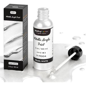 image:imageNicpro Silver Leaf Paint  2oz60ml Metallic Silver Acrylic Paint WaterBased Non Toxic Non Fading Touch Up Paints for Crafts Metal Wood Clay Fabric Canvas Furniture Handcrafts Art SuppliesPearl White