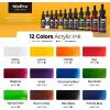 image:imageNicpro 18 Colors Acrylic Ink 1oz30ml Bottle with Dropper Quick Dry Permanent Acrylic Drawing Inks for Artist Essential Color Set for Ink Drawing Pouring Art Airbrush Resin Mixed Media12 Colors