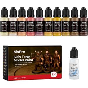 image:imageNicpro 10 Colors Metallic Model Paint Set 20ml Ready to Use Modeling Acrylic Paints Brush amp Airbrush Compatible Miniature Paint Set for Beginner amp Pro on Model Scale Figure Crafts with 1 ThinnerFace  Skin Tones
