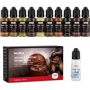 image:imageNicpro 10 Colors Metallic Model Paint Set 20ml Ready to Use Modeling Acrylic Paints Brush amp Airbrush Compatible Miniature Paint Set for Beginner amp Pro on Model Scale Figure Crafts with 1 ThinnerWood  Leather Tones