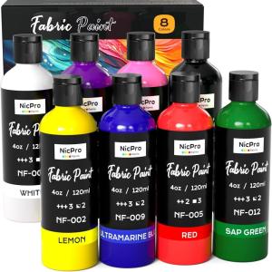 image:imageNicpro 12 Colors Fabric Paint 2 oz 60 ml Fabric Paint for Clothes Permanent Rich Pigment NonToxic Clothing Paint for DIY Tshirts Jeans Crafts Refresh Furniture Upholstery8 Colors