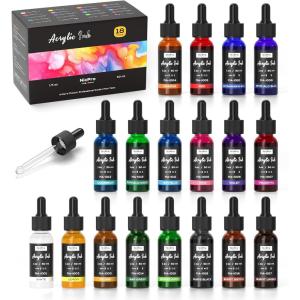 image:imageNicpro 18 Colors Acrylic Ink 1oz30ml Bottle with Dropper Quick Dry Permanent Acrylic Drawing Inks for Artist Essential Color Set for Ink Drawing Pouring Art Airbrush Resin Mixed Media18 Colors