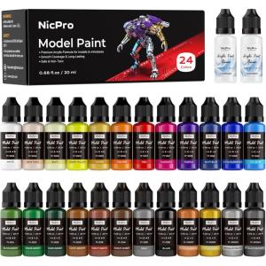 image:imageNicpro 18 Colors Model Paint Set 20ml Ready to Use Modeling Acrylic Paints Brush amp Airbrush Compatible Miniature Paint Set for Beginners amp Artists on Models Figures Crafts Canvas with 1 Thinner24 Colors with 2 Thinner