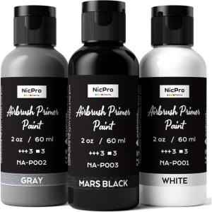 image:imageNicpro White Surface Primer Airbrush Paint 84oz 250 ml Matte Finish Ready To Spray Air Brush WaterBased Acrylic Primer for Beginners amp Artists Priming Plastic Models Miniatures Figures Craft3 Colors